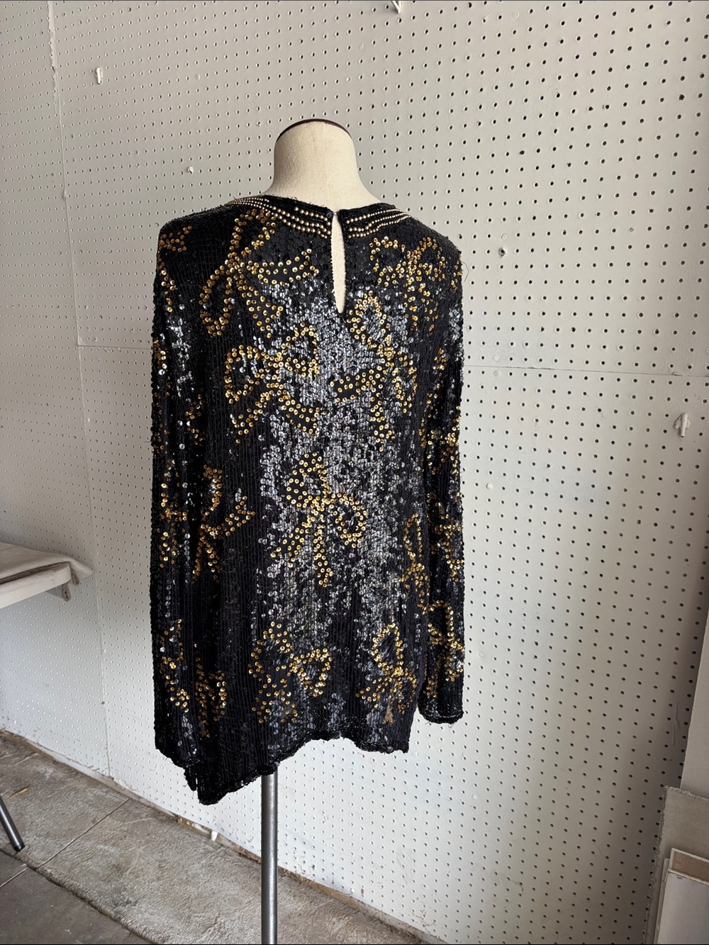 Vintage Black Sequin Blouse with Gold Stud Detailing - Picture 5 of 15